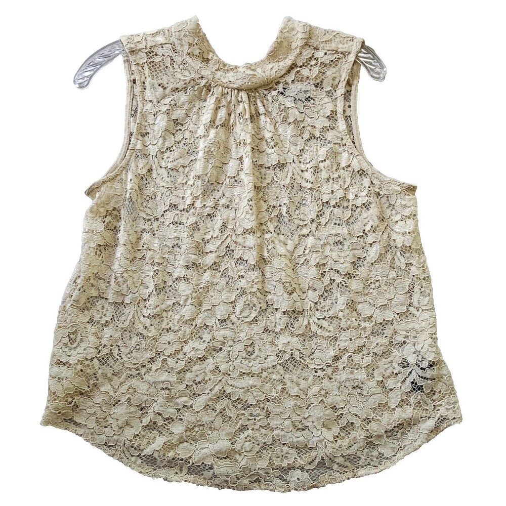 Who What Wear Women’s Sleeveless Lace Top Size M Cream High Neck Blouse - Picture 3 of 10